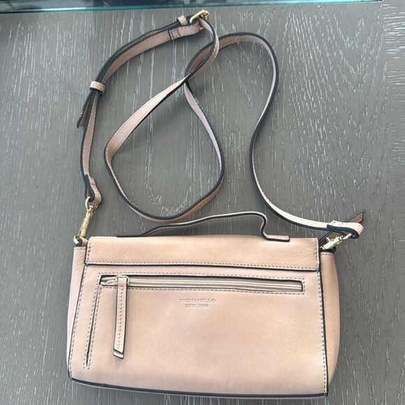 Tignanello Elegant Light Peach Leather Crossbody Bag Gold Tone Ring Accents EUC - Picture 2 of 14